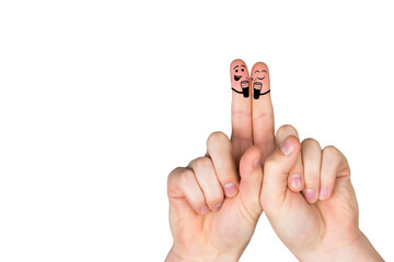 Digital png illustration of fingers with two characters on transparent background