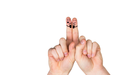Digital png illustration of fingers with two characters on transparent background