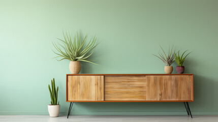 a wood sideboard in a delightful living room interior decor ai generated