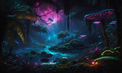 Gordijnen a dark enchanted fantasy jungle forest © Johan Wahyudi