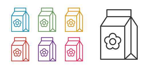 Set line Pack full of seeds of a specific plant icon isolated on white background. Set icons colorful. Vector