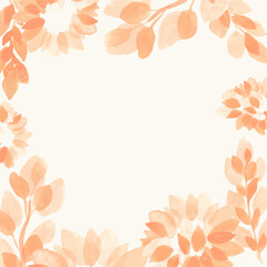 Herbal watercolor frame. Hand painted orange stems with leaves on white background. Tree art desing for postcards, banner posts, invitations or greeting cards