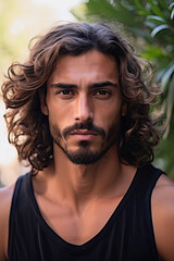 A headshot of a Middle Eastern man exuding confidence with his wavy, shoulder-length hairstyle.