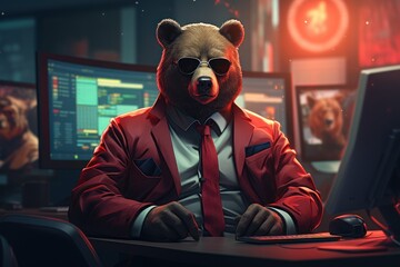 Bear bearish divergence in Stock market and Crypto currency, Bear trading with coloful graph background. Created Generative Ai.