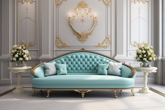 3d rendering luxury wingle sofa with classic door. Generative Ai.