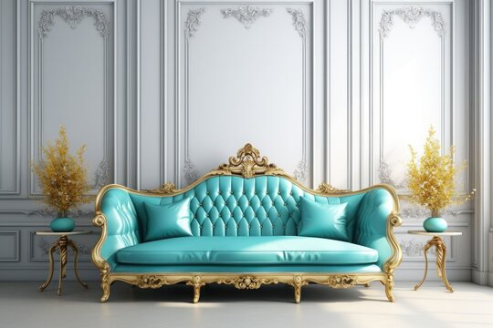 3d rendering luxury wingle sofa with classic door. Generative Ai.