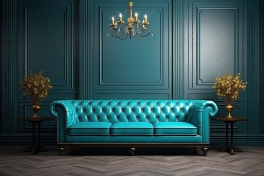3d rendering luxury wingle sofa with classic door. Generative Ai.