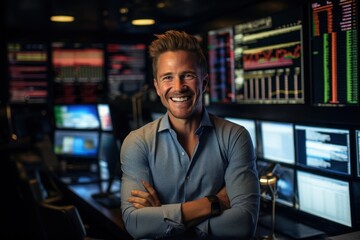 Fototapeta premium Mature businessman trading with cryptocurrency. Generative AI.