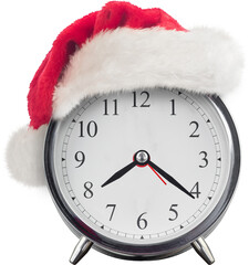 Digital png photo of alarm clock with santa hat on transparent background