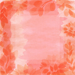 Watercolor background with copy space with a frame of hand painted orange stems with leaves. Tree art desing for postcards, banner posts, invitations or greeting cards