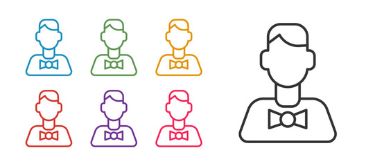 Set line Casino dealer icon isolated on white background. Casino croupier. Set icons colorful. Vector