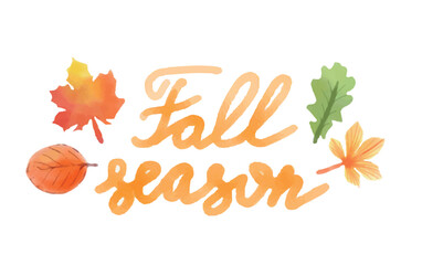 Hand written brush trendy quote Fall season. Autumn vector lettering with doddle hand drawn leaves. Poster, flyer, brochure, web, advertising