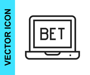 Black line Online sports betting icon isolated on white background. Sport bet bookmaker. Betting online make money. Vector