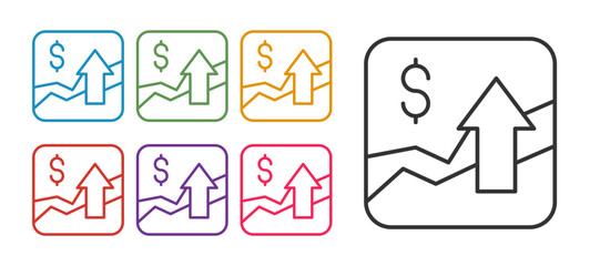 Set line Financial growth increase icon isolated on white background. Increasing revenue. Set icons colorful. Vector
