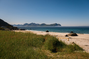 view of the beach in Lofoten in summer