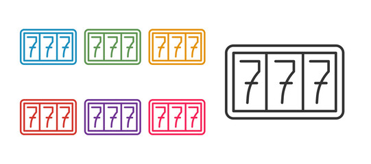 Set line Slot machine with lucky sevens jackpot icon isolated on white background. Set icons colorful. Vector