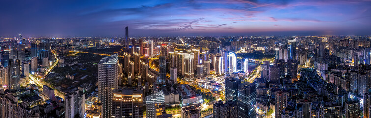 Aerial photography of night scenes in Wuhan, Hubei Province