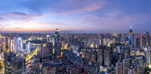 Aerial photography of night scenes in Wuhan, Hubei Province