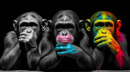 Color Splash Three Monkeys
