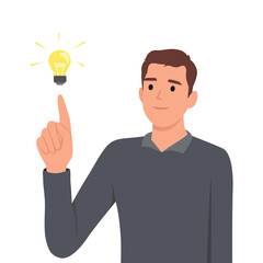 Businessman is with an idea. light bulb idea. Flat vector illustration isolated on white background