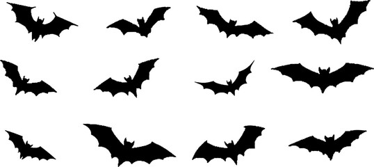Set of Halloween bats on a white background, generative ai
