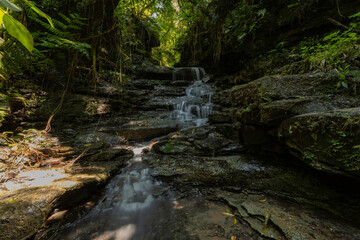 Waterfall photographed in long exposure, in Rio Azul, Paraná, Brazil.