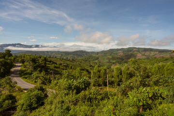 The mountains on a sunny day, Beautiful sunrise over the mountain range.