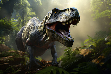 Tyrannosaurus rex in the forest. Generative Ai