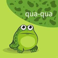 Vector illustration of a frog with a patern pattern and the inscription -qua. A bright image of a cartoon frog that can be used in textiles, books, logos and for personal purposes.