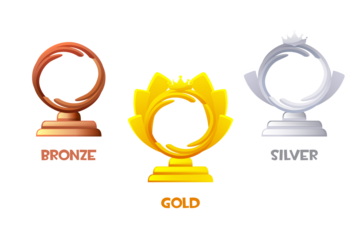Award badges or figurines from different metals