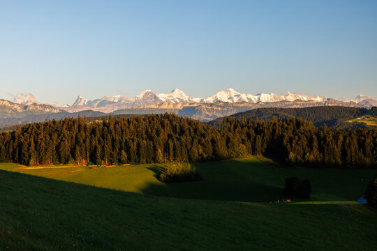 view from Oberthal towards Bernese Alps with Eiger M&ouml;nch and Jungfrau