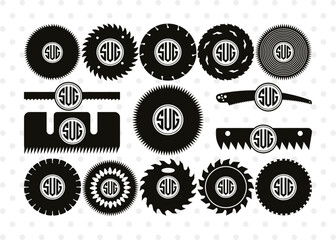 Saw Blade Circle Monogram, Saw Blade Silhouette, Saw Blade Svg, Steel Svg, Wheel Svg, Circular Saw Svg, SB00085