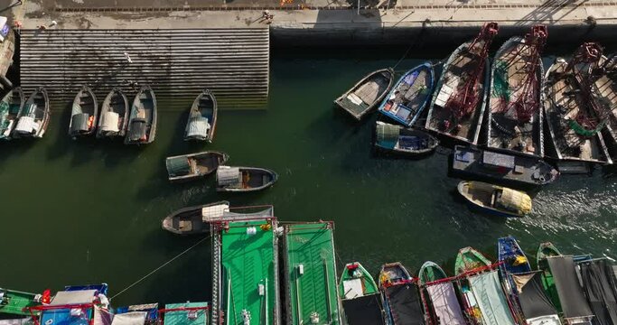 High angle shot of fishing boats at Qiaogang Wharf in Beihai, Guangxi