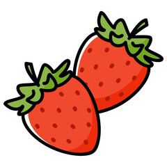 太い線で描かれたカットイラスト / 2個のイチゴ