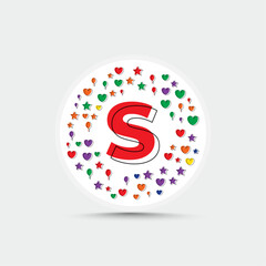 Letter s logo design template with colorful love heart star and balloon vector