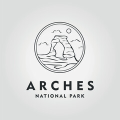 Circle Emblem of Arches National Park Logo Line Art, Design Vector of American Heritage