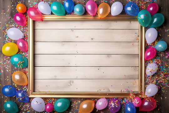 Vibrant Carnival Festivity Colorful Balloons, Streamers, and Confetti on Rustic Grunge Background, with copy space