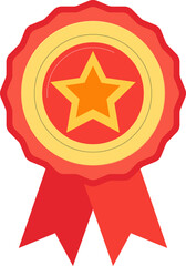 Golden star medal with ribbon, the first prize design element object.