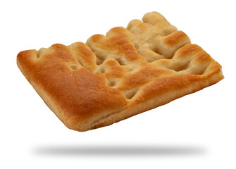 Slice of Genoa focaccia, typical Italian flat bread, isolated