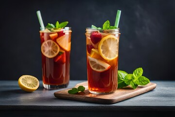 Fototapeta premium Refreshing strawberry lemonade with mint