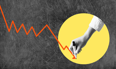 Abstract creative art collage, market declines in the stock market.