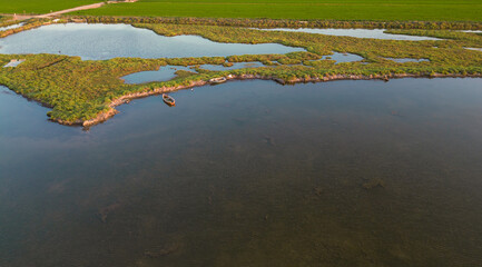 Aerial view of a coastal wetland