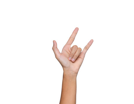 Female hands with I Love You sign, I love you in sign language. on a white background.