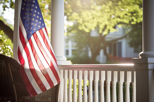 An American flag hangs on the terrace of the house 4