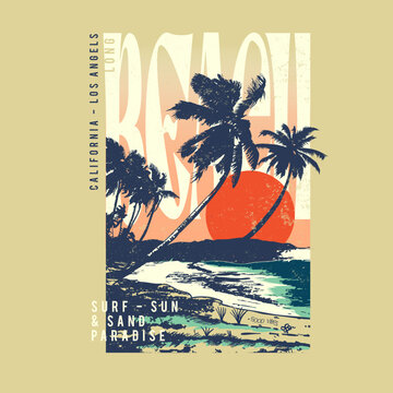 summer graphics for waves sunset long beach, Long beach, summer vibes hand draw, summer beach slogan with illustration, Hawaii, Aloha surf typography for t-shirt print , beach vector print