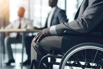 Fototapeta premium Inclusivity at Work: Determined Businessman on Wheels