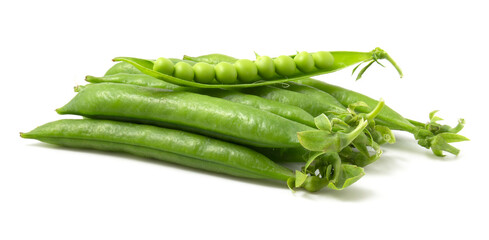 Young green peas on white