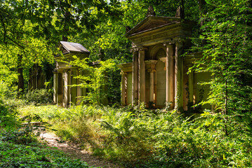 Burial vault and mausoleum in the southwest churchyard Stahnsdorf, a famous woodland- and also a celebrity cemetery in the federal state of Brandenburg in the south of Berlin - obrazy, fototapety, plakaty