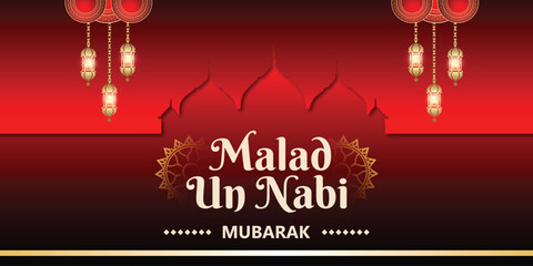Happy milad un nabi red colour background poster design