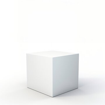 Minimalistic white podium cube on a white background, stage, display of goods, cosmetics, things, food, toys. Universal pedestal